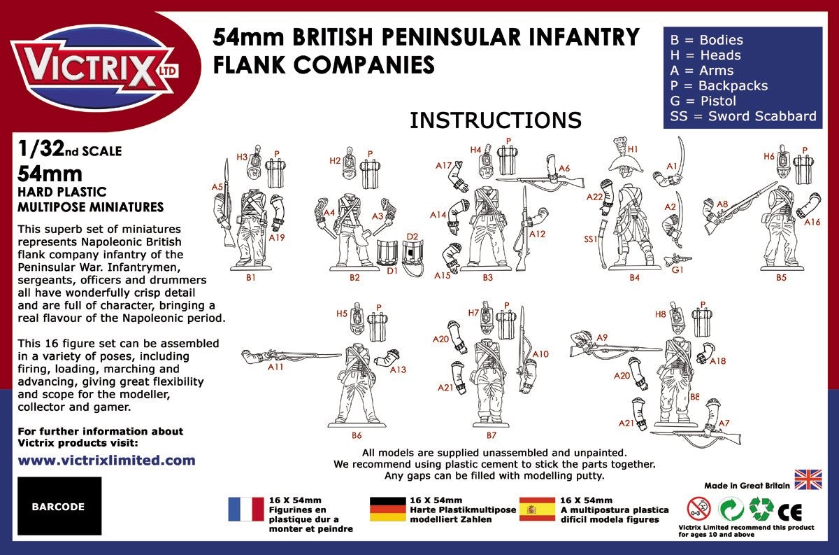 54mm Figures - 54mm British Napoleonic Peninsular Infantry Flank Companies