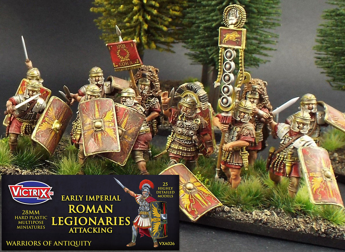 Legionarios romanos imperiales tempranos que atacan